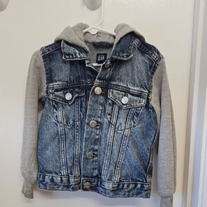 GAP Kids Denim Jacket with Gray Hoodie Sleeves